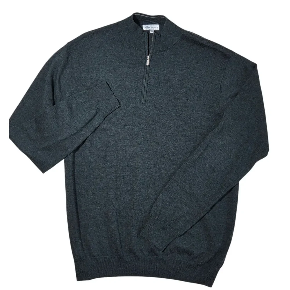 Peter Millar Autumn Crest Sweater Quarter Zip Merino Wool Sz L Forest Green